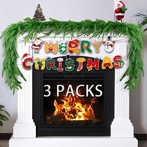 2 guirnaldas de pino Norfolk, guirnalda de pino artificial realista de 6 pies, pancarta de Navidad incluida, guirnalda verde para manto, mesa,