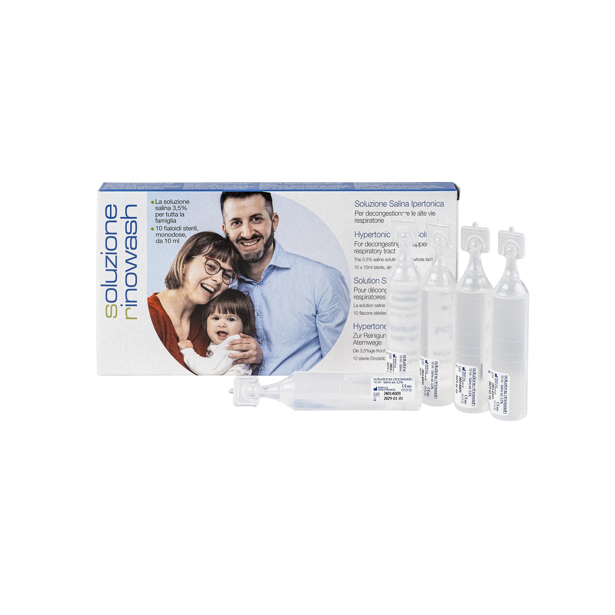 Air Liquide Healthcare, SOLUZIONE RINOWASH, Soluzione Salina Ipertonica per il Trattamento delle Cavità Nasali, Lavaggi Nasali per Adulti e Bambini, Confezione da 10 Flaconcini Monodose da 10 ml