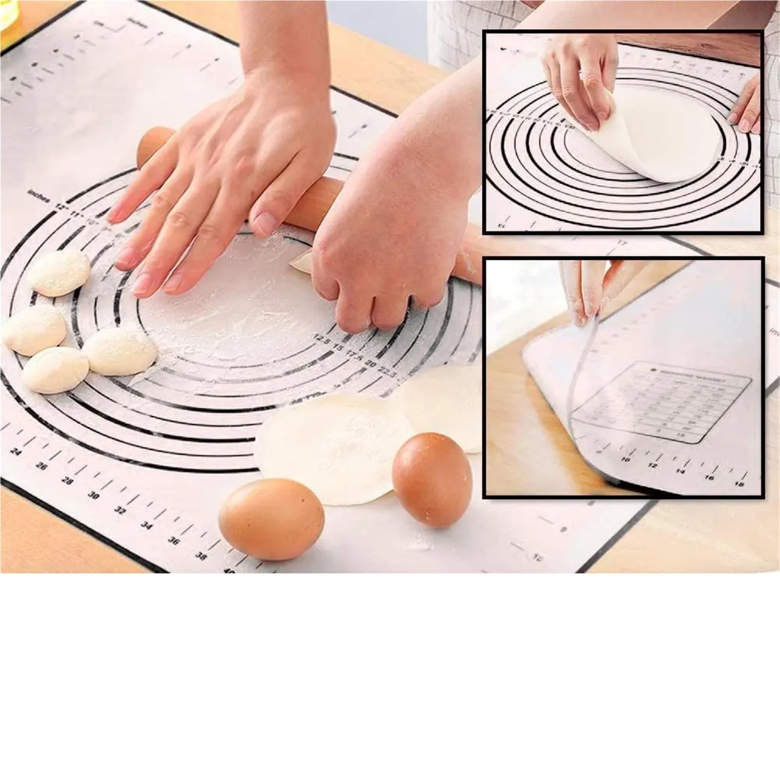 Silikon-Backmatte, große Knetunterlage, antihaftbeschichtete Oberfläche, Rollteigmatte mit Skala for Küchen-Kochblätter für Fondant Pizza Brot(Black,80x60cm)