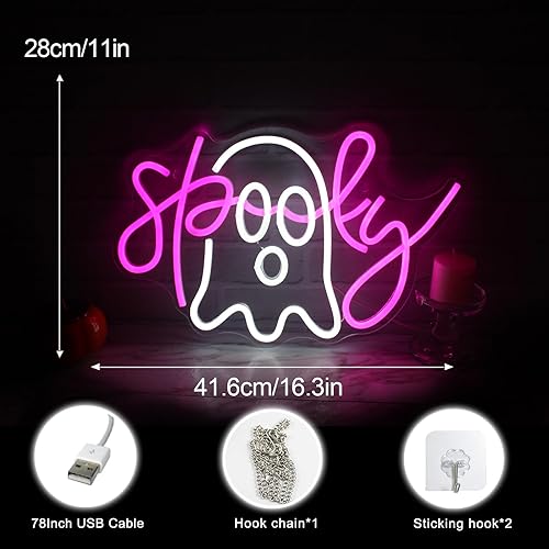 Miniatura 4 de Señal de neón espeluznante Boo para Halloween, letrero de luz LED de fantasma, letrero de barra de neón para decoración de fiesta de Halloween,