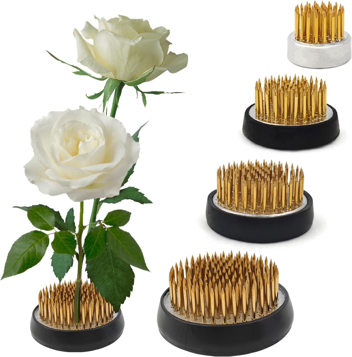 SameYa 4PC Flower Frogs for Arrangements Vase,Copper Pin Iron Base Floral Frogs for Arrangements, Ikebana Stem Holder for Flower Arrangement, Plant Fixation and Decoration