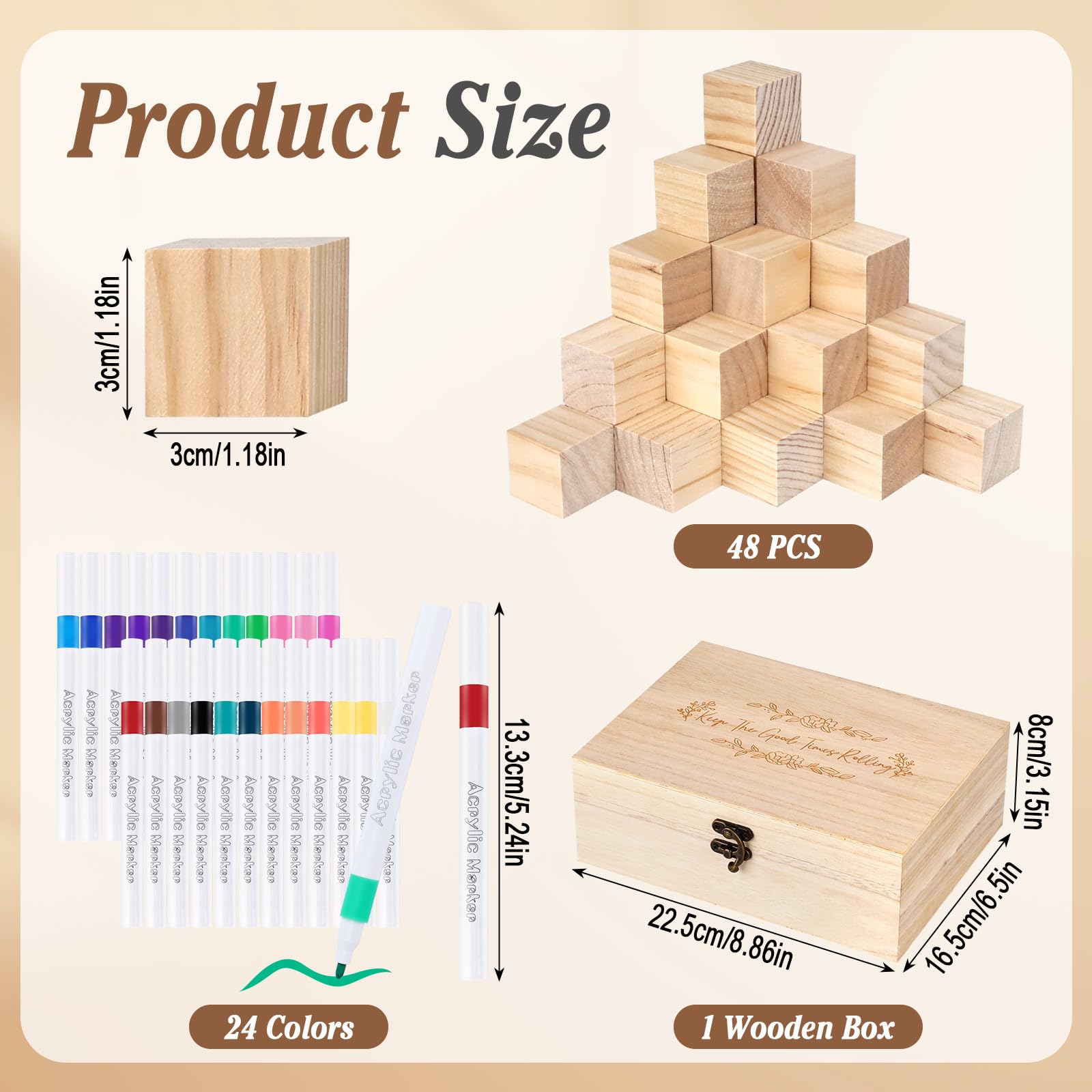 128 Pezzi Set di Giochi per Baby Shower, Blocchi di Pittura Creativa con 48 Blocchi di Legno, 24 Matite Colorate, 54 Stencil e Scatola di Legno per la Festa di Rivelazione del Sesso