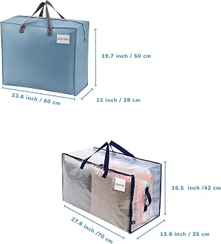 VENO 12 Pack Moving Bags (8 Pack Clear Oversized Storage Moving Bag + 4 Pack Light Blue Large Moving Bags)
