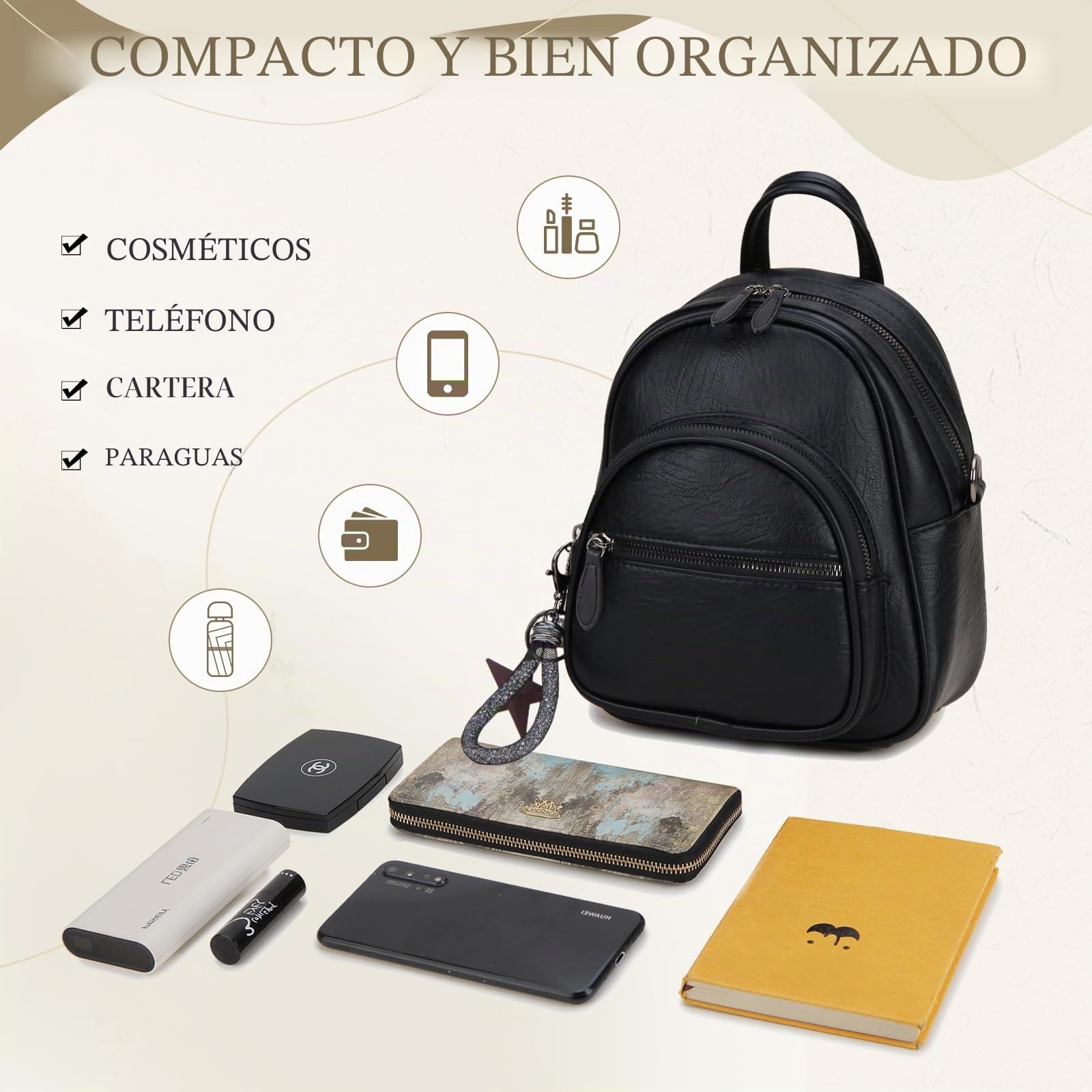 VX VONXURY Mini Mochila de Cuero PU Mochila Mujer con Correa Desmontable Mochila Pequeña Mujer con Bonita Decoración para Diario