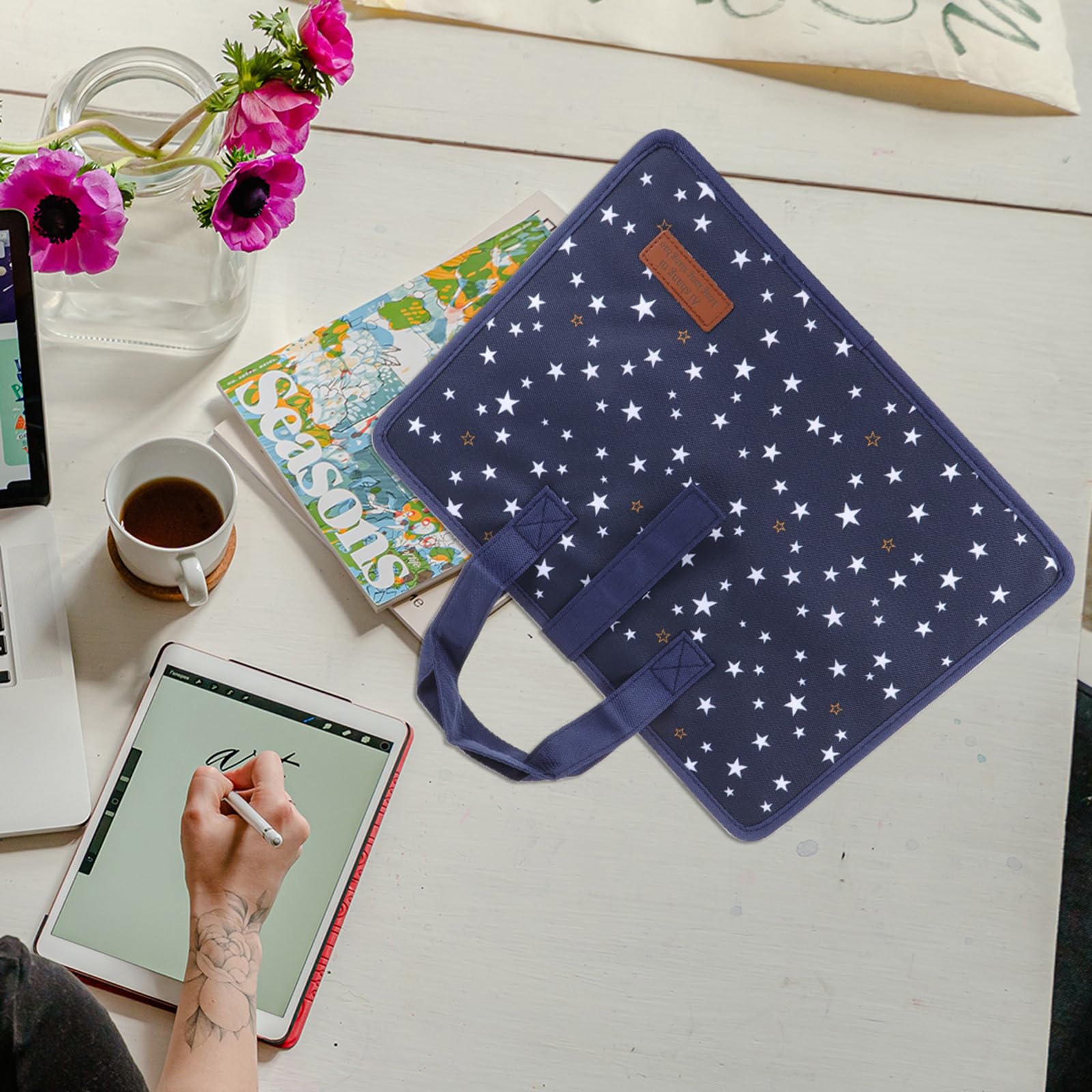 Sosoport Carpeta de Archivos Portátil de Tela Oxford con 13 Capas Expandibles, Organizador de Documentos A4 con Estampado de Estrellas y Asa para Oficina y Viaje