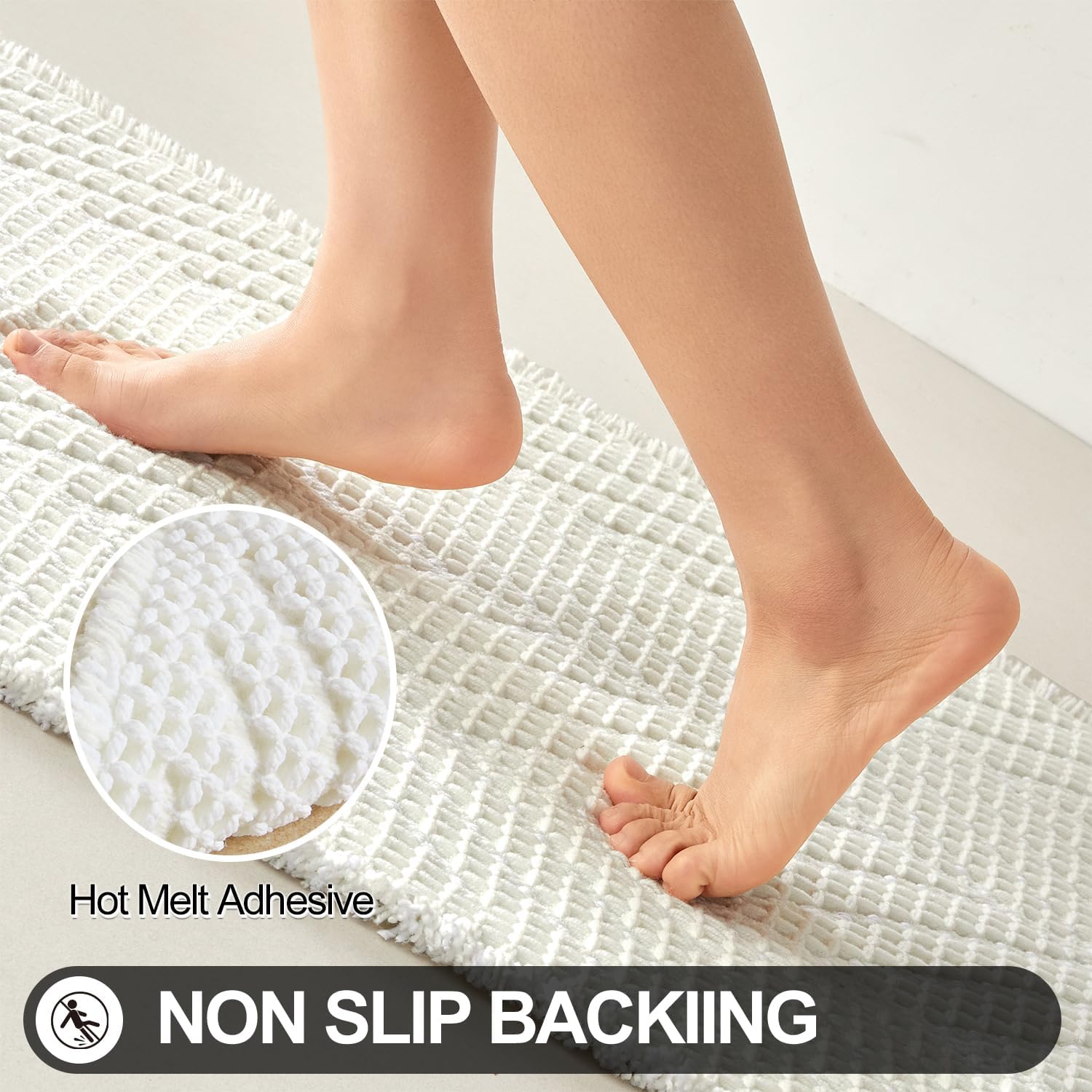Sunfly Waffle Bath Mat, Boho Bathroom Rugs Non-Slip Washable Super Absorbent Quick Dry, Farmhouse Bathroom Decor 20"x30" Cream