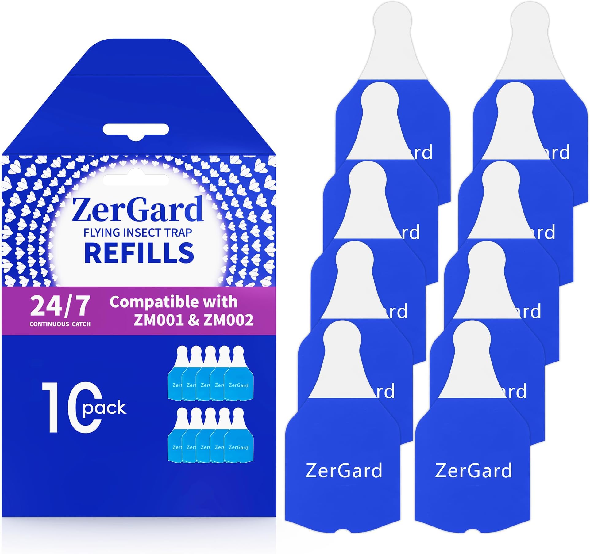 ZerGard Flying Insect Trap Refills Compatible with ZM001 ZM002, Indoor Fruit Fly Trap Super Sticky and Odor-Free, Effective Insect Control Attracts and Traps Flying Insects Bugs Flies, 10 Refills