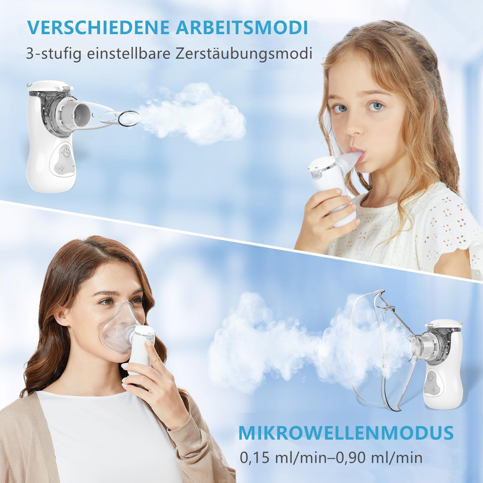 FEELLIFE Inhaliergeräte für Erwachsene, Inhalationsgerät Kinder, Inhalationsgerät Inhalator Vernebler Inhaliergerät, Nebulizer Baby Air Kids Mini Aerosol Inhalator Leiser Inhaliergerät