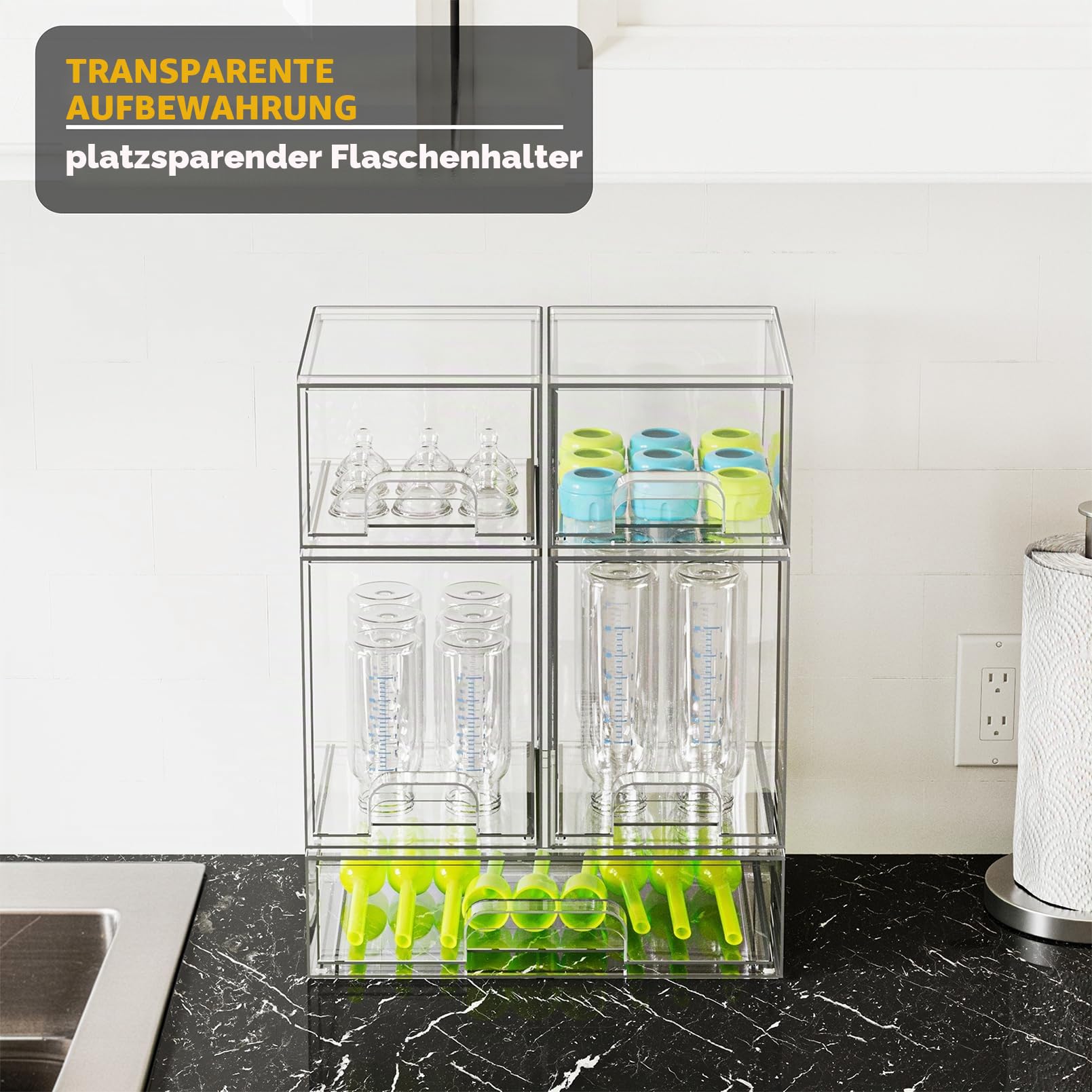 SpaceAid 5 Stück Babyflaschen Organizer Organizer Acryl Transparente Stapelbare Schubladen für Theke, Schminktisch, Badezimmer, Schrank, Speisekammer, 2S2M1L, 39,9 cm hoch
