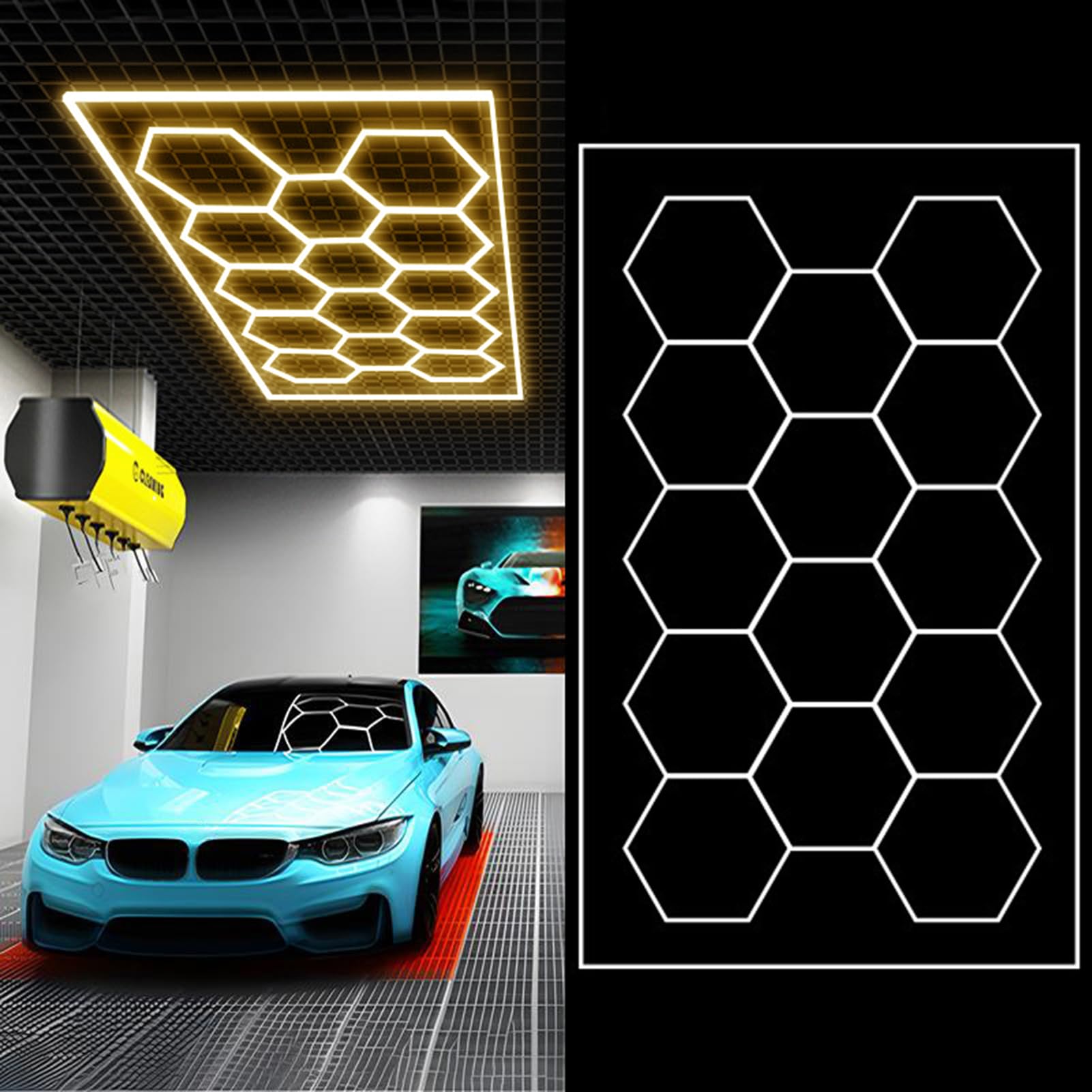Lampada LED a Nido d'Ape 6500 K Lampada da Garage LED Esagonale Luci LED Esagonali da Garage per Officina Stazione di Manutenzione Lavaggio Auto Palestra Bar,3000k,1