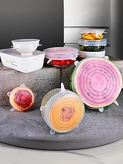6pcs Stretch Food Covers Set - Silicone Bowl Lids (2.4"-7.3"), BPA-Free White