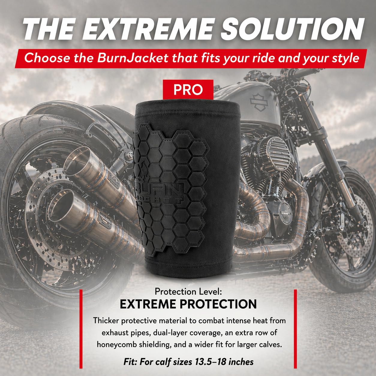 BurnJacket Pro Motorrad Auspuffrohr Verbrennung Schutzhülle Beinschutz Länger Dual Layer Schutz Passt 13,5-18 Zoll Wade - Hitzeschild für Beine, Wadenschutz - Premium Motorradzubehör