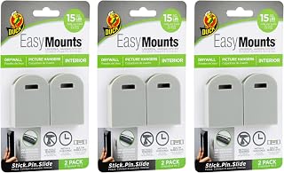 Duck Brand EasyMounts Picture Hanger for Interior Drywall - Frame Hangers for Hanging Pictures - Wall Hanging Kit with Built-In Level, No Tools Required - Holds Up to 15lbs - Gray, 6-Pack