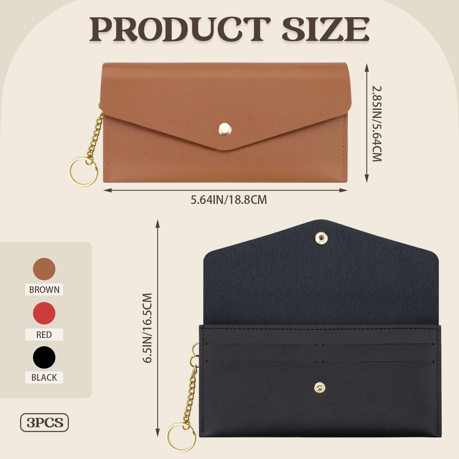 Diakey 3 PCS Cash Wallet, 2-Tier Reusable Cash Envelope Wallet with 4 Credit Card Slots for Men Women, Leather Money Bag Pouch Organizer for Check Billing, Brown Black Red - Image 2