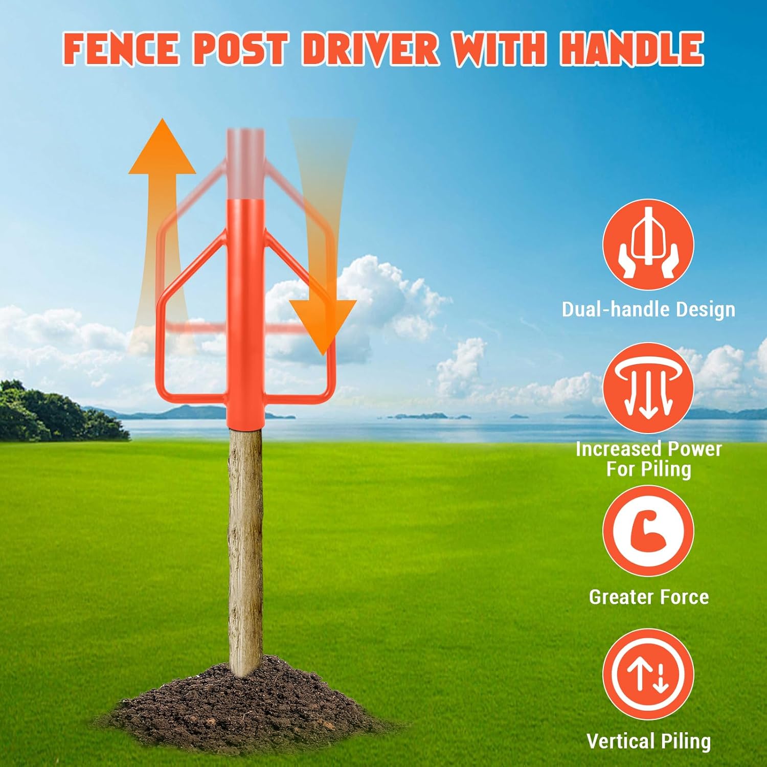 T Post Driver 12 lbs,Heavy Duty Fence Post Drive with Handles,Metal Post Pounder for Driving,
