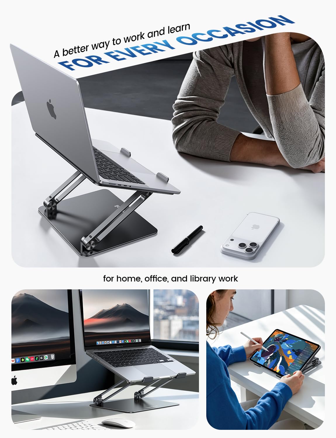 Adjustable Laptop Stand, Portable Laptop Riser, Aluminum Laptop Stand for Desk Foldable, Ergonomic Computer Notebook Stand Holder for MacBook Air Pro, Dell XPS, HP (10-17.3'') - Black thumbnail 10