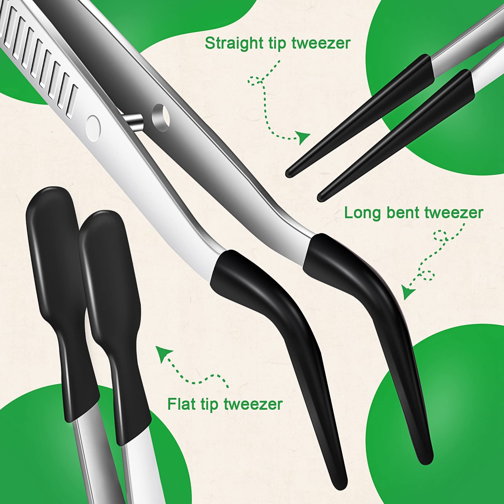 Tokiudeeir 3 Pieces Tweezers with Rubber Tips Tweezers PVC Coated Tweezers Set, Rubber Straight and Flat Tip Tweezers Black - Image 3