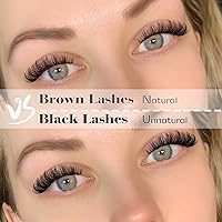 Vista 2 de Mavphnee Pestañas postizas marrones, ojo de gato, aspecto natural, extensión de pestañas rizadas D, banda transparente, pestañas marrones, pestañas