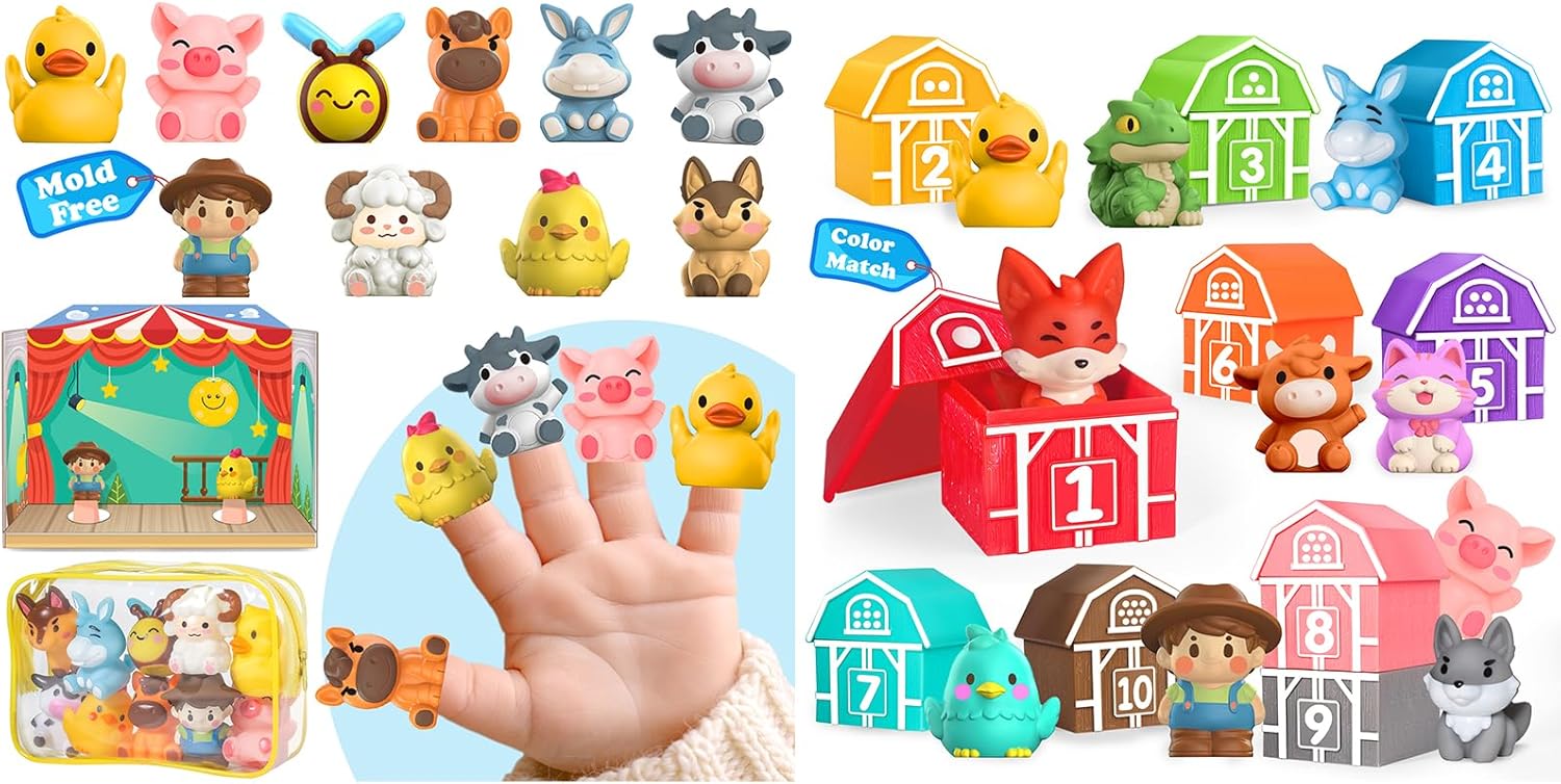 Oriate Animal Farm Finger Puppets with Farm Counting Matching Stacking Learning Toys