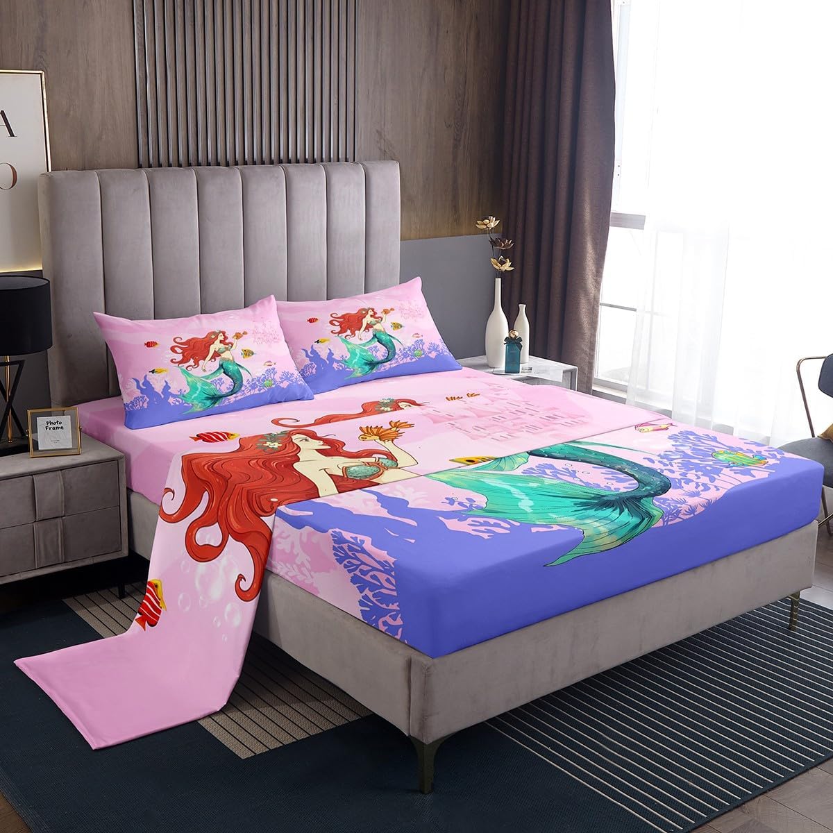 Homewish Dog Paw Print Sheet Set Queen,Bone Pattern Bedding Set for Kids Teens Girls Boys,Pet Animal Cartoon Bed Sheet Set 4pcs with Deep Pocket Fitted Sheet + Flat Sheet + 2 Pillowcases