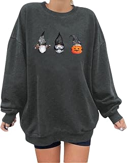 YuzRong Women Tops Long Sleeve Women's Halloween Plus Size Pullovers Fun Graphic Print Round Neck Long Sleeve Sweatshirt Tops Crewneck T Shirt Tops with Pockets
