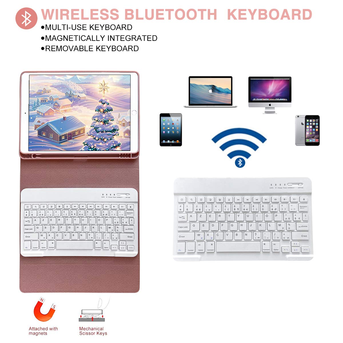 aMZCaSE Clavier Coque pour iPad 9/8/7ème Génération 10.2 inch 2021/2020/2019,Détachable Clavier Bluetooth sans Fil pour iPad 10.5 inch Pro 2017/2019 Air 3, Housse avec Pen Holder AZERTY (Champagne)