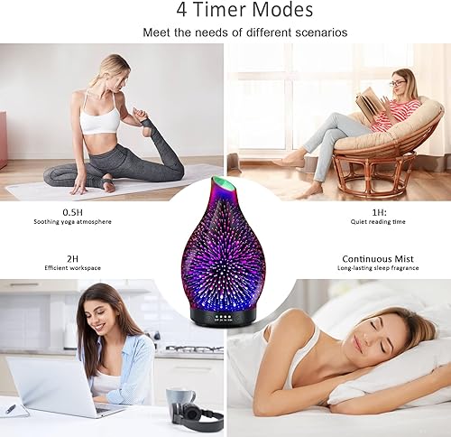 Miniatura 6 de Difusor de aceite esencial de 4.1 fl oz Difusores de aromaterapia de vidrio de fuegos artificiales 3D para aceites esenciales con 4 ajustes de