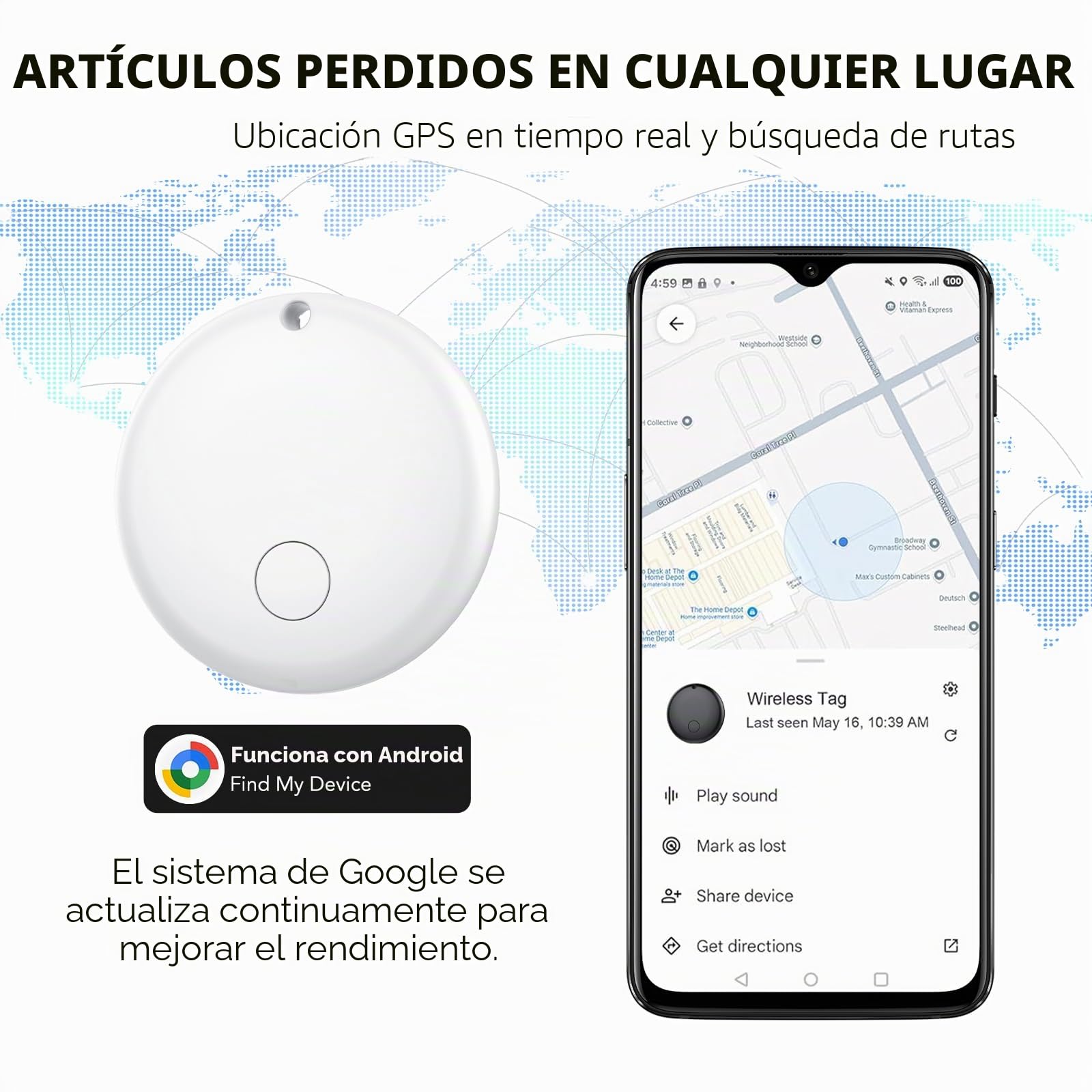 Android Smart Tag, Tracker Compatible con Google Find Hub App (Sólo Android), Localizador Bluetooth, Rastreador para Llaves, Cartera, Equipaje, Impermeable IP68, 4 Blanco