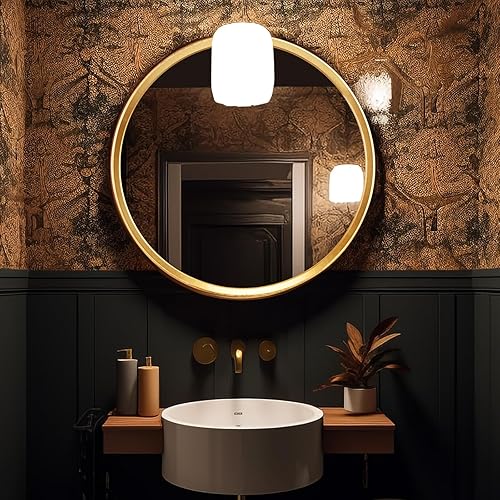Miniatura 6 de Espejo redondo dorado de 24 pulgadas, espejo redondo grande con marco de madera, espejo de pared dorado para baño, espejos circulares de pared,