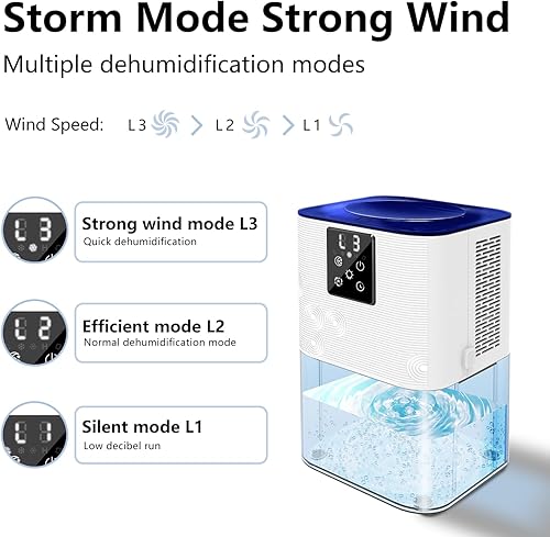 Miniatura 5 de MTOX Deshumidificadores para el hogar, con tanque de agua de 3L105 oz (1000 pies cuadrados), deshumidificador silencioso para dormitorio, sótano,