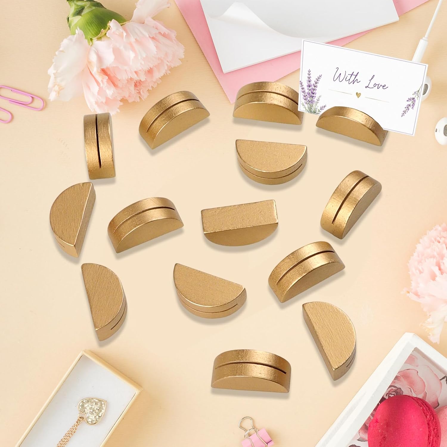 20PCS Gold Table Number Holders Wedding Wooden Place Card Holders Thank You Table Place Cards Half-Round Tables Numbers Stands for Wedding Party Thanksgiving Birthday Office Tag Restaurant(Gold)