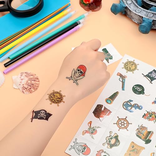 Miniatura 4 de Landhoow 240 tatuajes temporales de pirata para niños con purpurina a granel, tatuajes piratas, calcomanías para el cuerpo de pirata, disfraz de