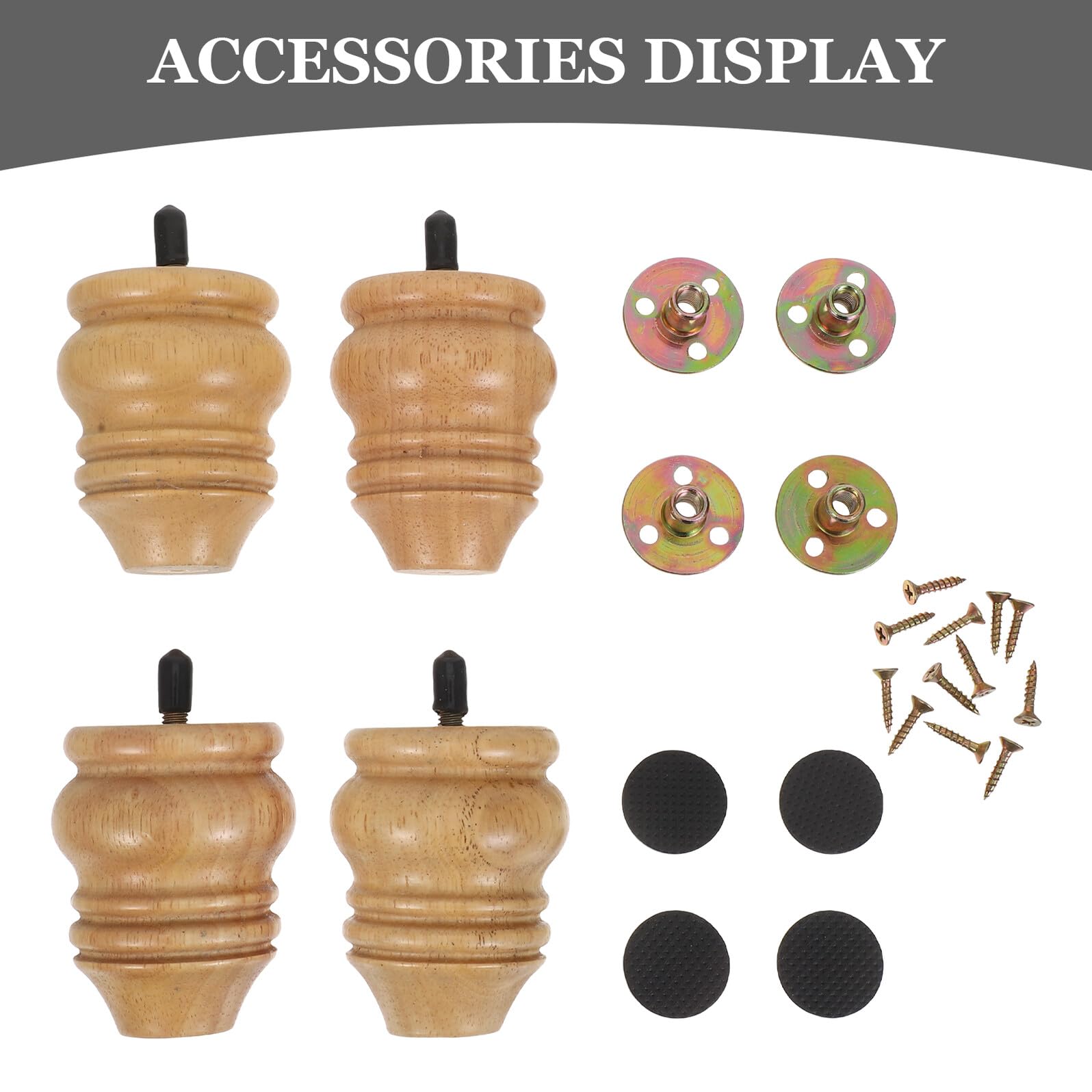 Patas de Muebles de Madera de Caucho 8 CM Juego de 4 Piezas Diseño Forma de Calabaza Soporte Resistente para Sofá Silla Armario Cama y Mesa Repuesto para Estructura de