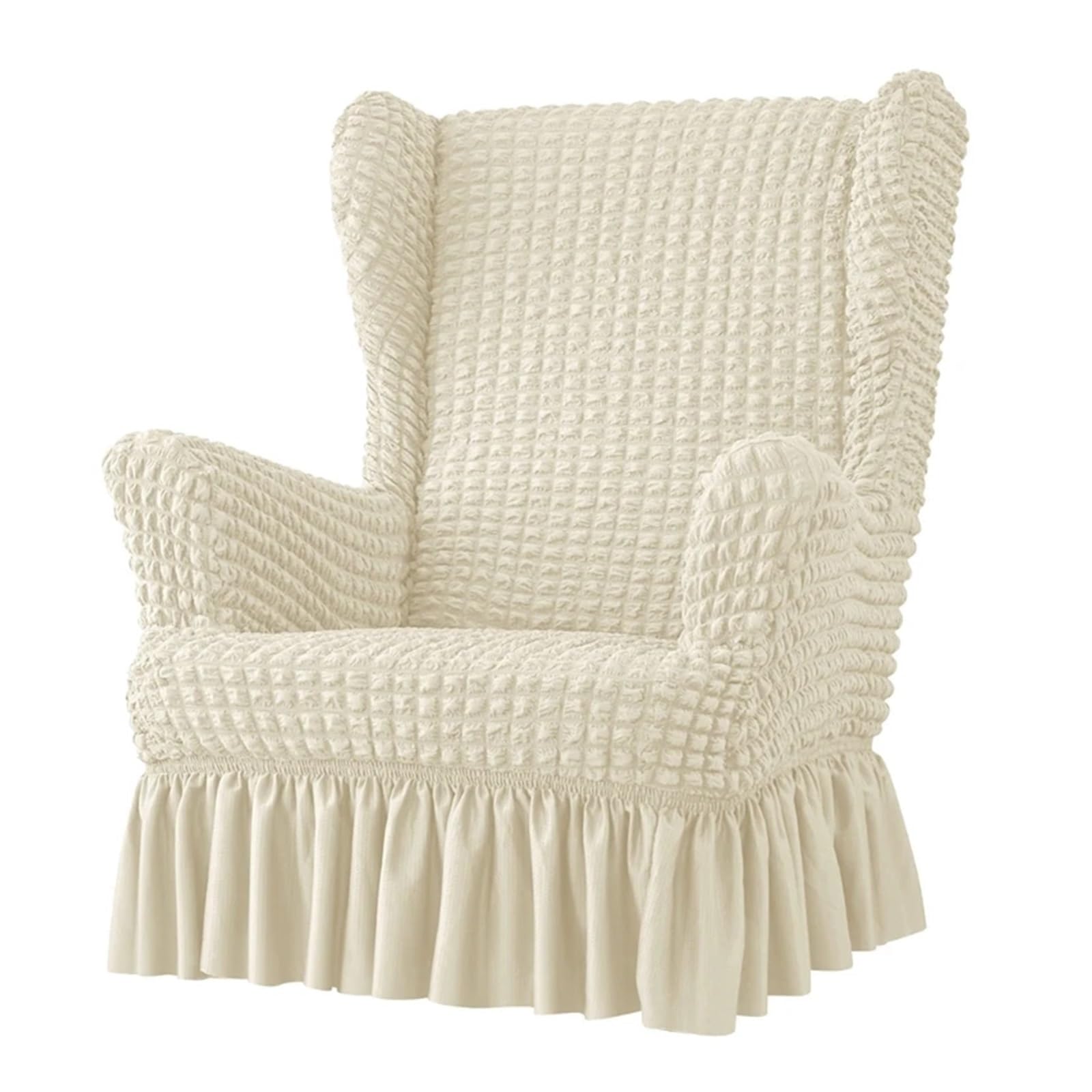 GCYEIDMA Wing Chair Slipcover Stretches Wingbacks Chair Slipcover, Wing Covers with Skirt Soft Back with Arm with Elastic Bottom(For Beige Color)