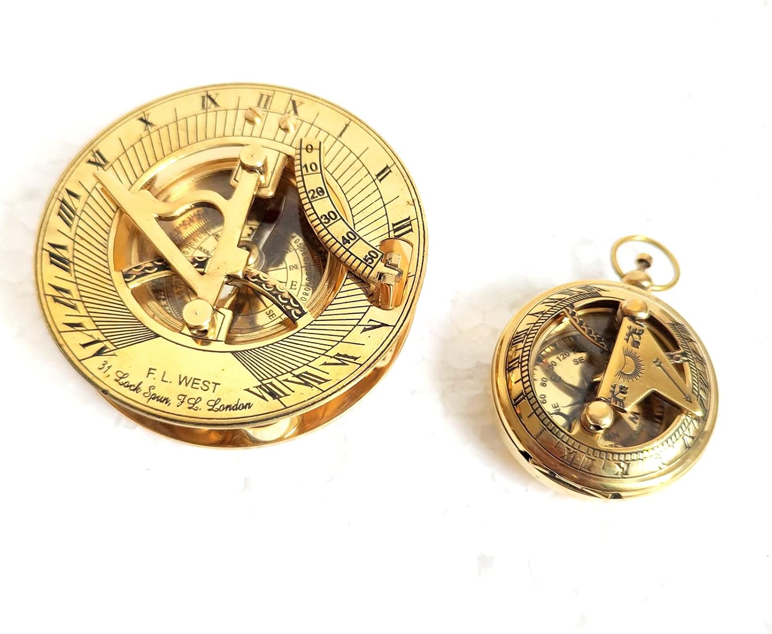 Golden Polish Solid Brass Compass Sandal with Push Button Compass Size 3 Inch