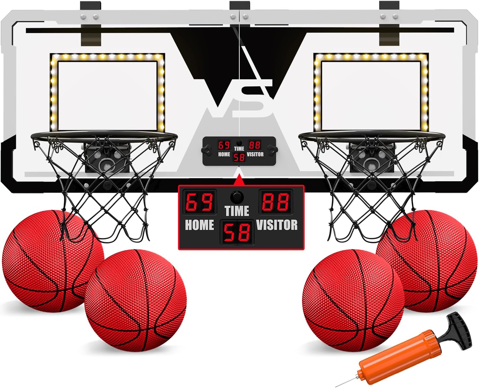 HYES Dual Shot Over The Door Mini Basketball Hoop with Scoreboard & LED