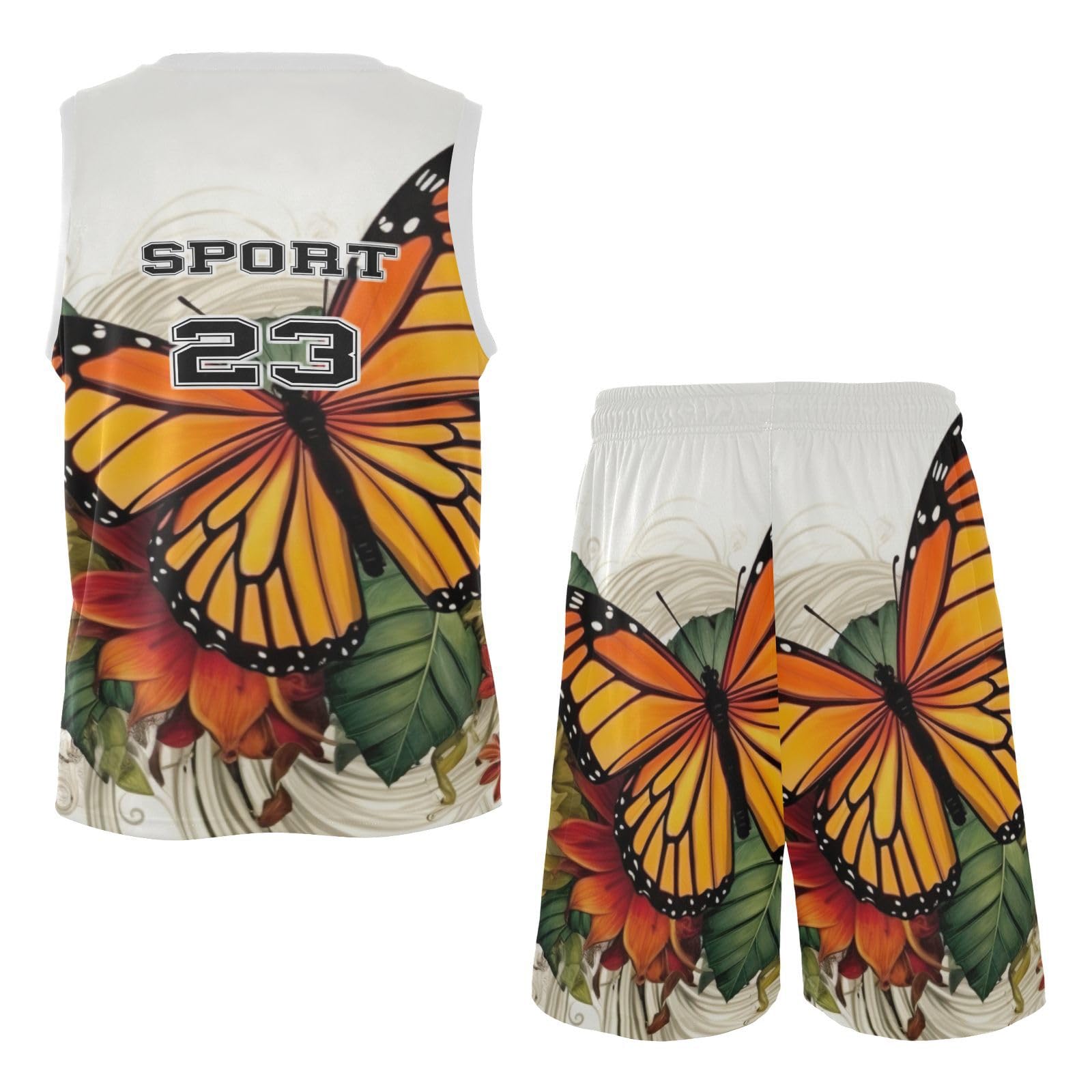 FLildon Butterfly Flower Yellow Boys Basketball Jersey Set Tank Top Shorts Tracksuit Sport Training Suit for Kids, S