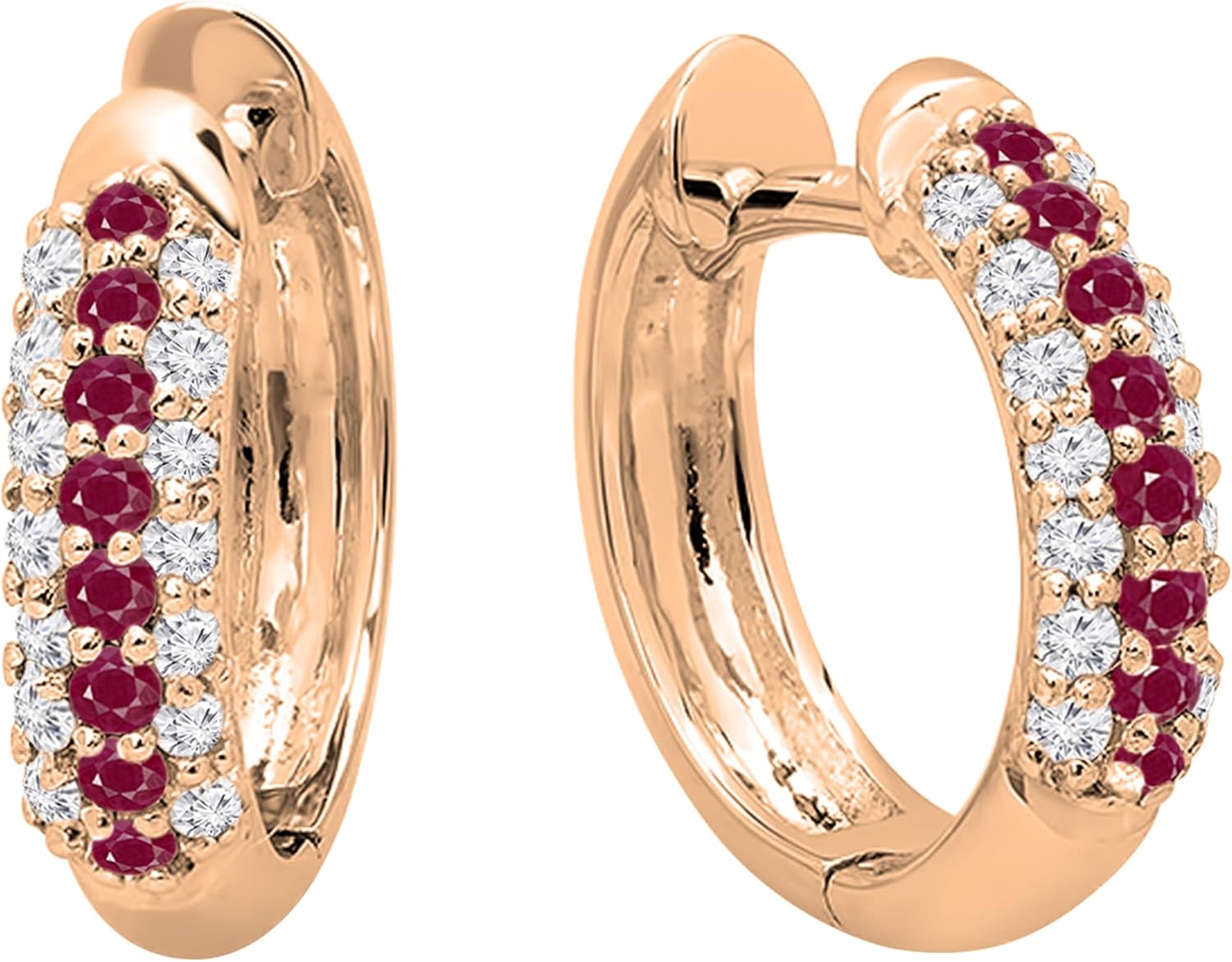 Dazzlingrock Collection Round Gemstone & White Diamond Pave Set Hoop Earrings for Her in 10K Solid Rose Gold