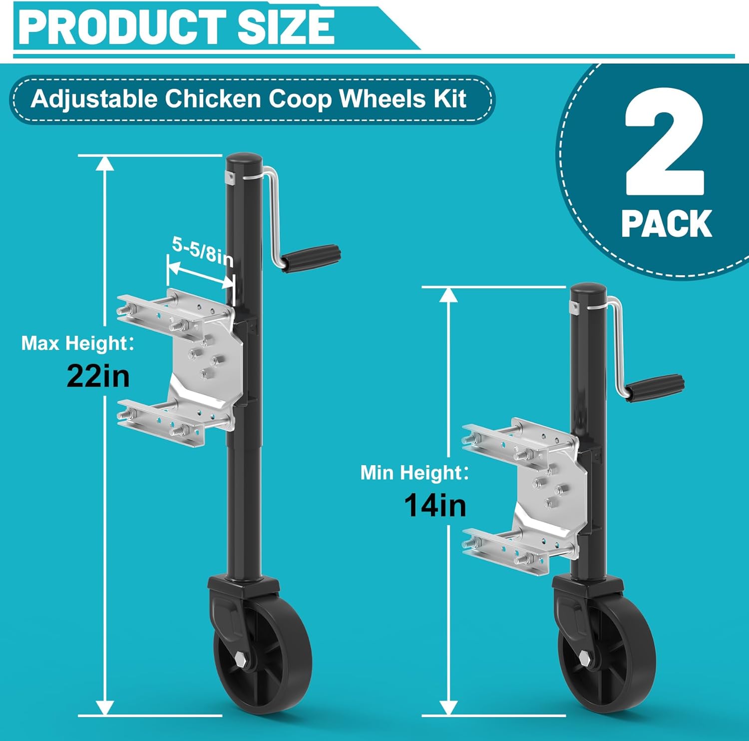Chicken Coop Wheels Kit, 2 Pack Caster Wheels with Lift System & Pull Handles, Easy Move Your Chicken Cage, Chicken Tractor & Poultry House, Portable Chicken Coop Accessories