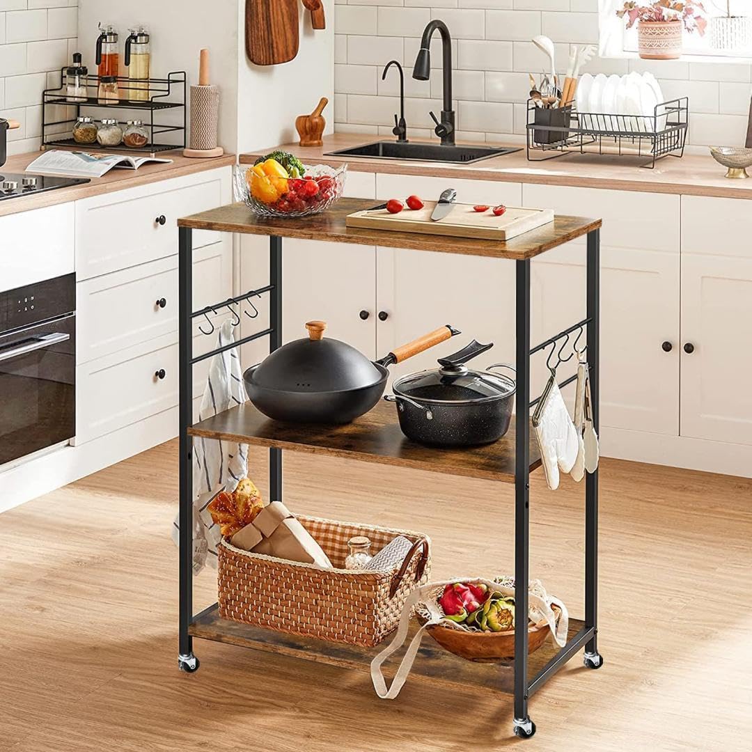 ☆3段プリンターワゴン - 高耐荷重・省スペース・多機能、キャスター 3