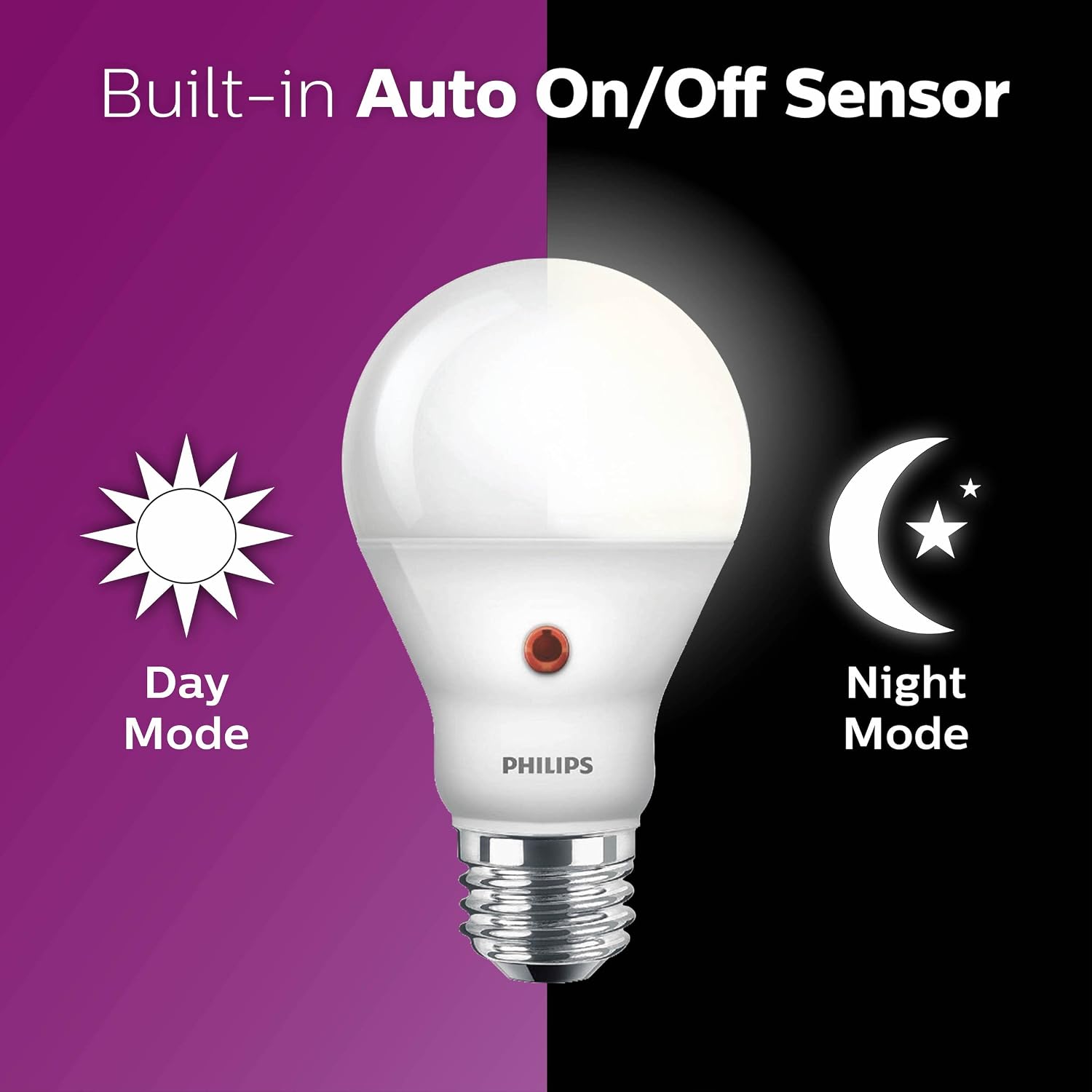 PHILIPS LED 60W A19 4-Pack Dusk to Dawn Soft White (2700K) 800 Lumen (8.8W = 60W) Frosted Flicker-Free Light Bulbs