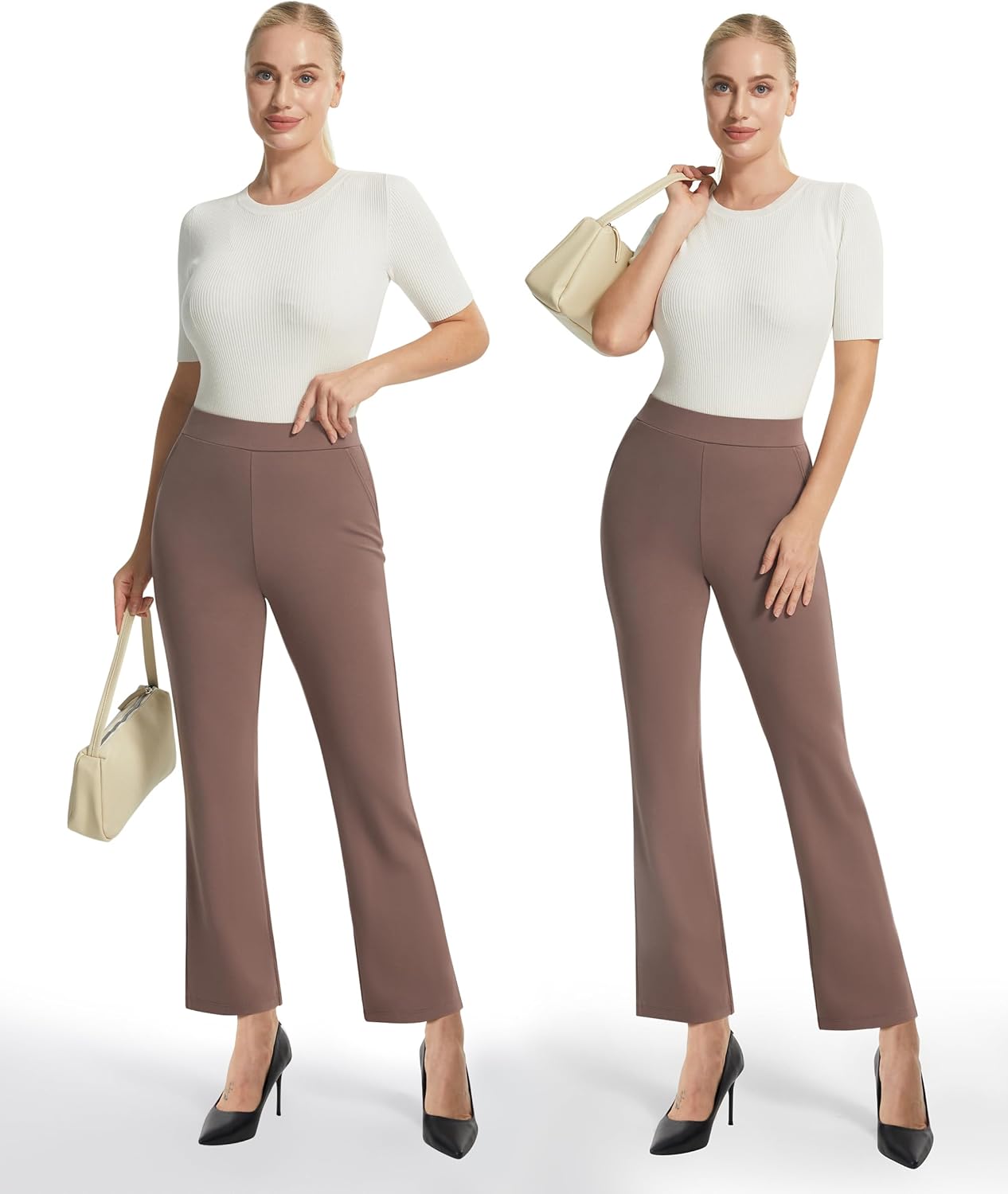 AFITNE Women's Yoga Dress Pants with Pockets High Waisted Pull On Straight Leg Cropped Pants Stretchy Work Ankle Pants - Image 3