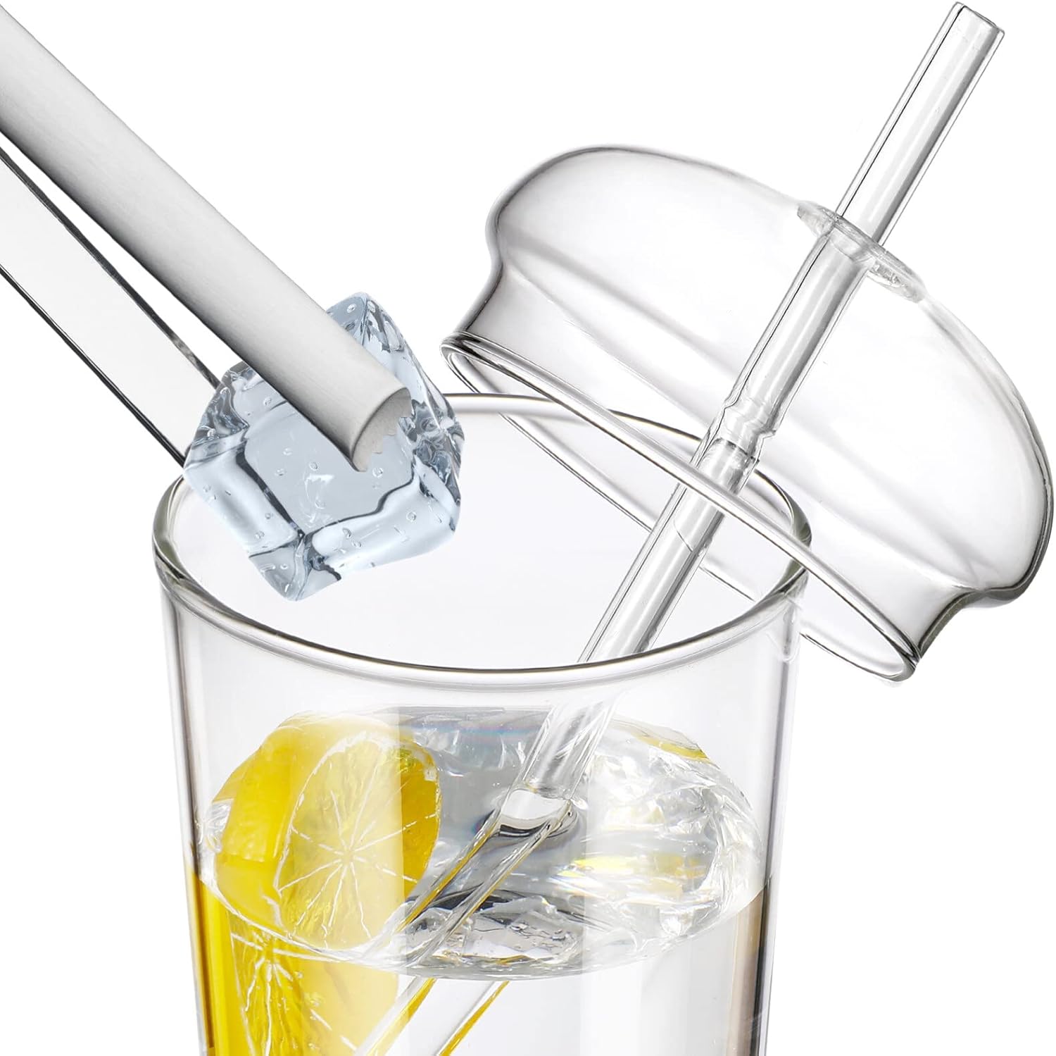 Angoily Iced Cup, 2 PCS Glass Coffee Cups with Lids and Straws 15oz Drinking Glasses Can Shaped Tumbler Cute Tumbler, Household Clear Beverage for Cocktail, Whiskey - Image 4