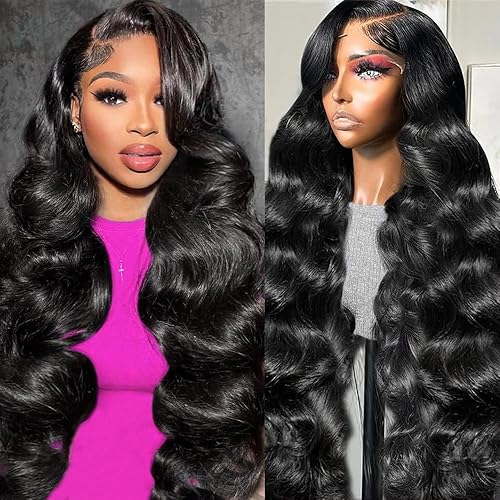 28 Inch Body Wave Lace Front Wigs Human Hair Pre Plucked 13x4 HD Lace Frontal Wigs Human Hair 200 Density Glueless Wigs Human Hair with Baby Hair Natural Black