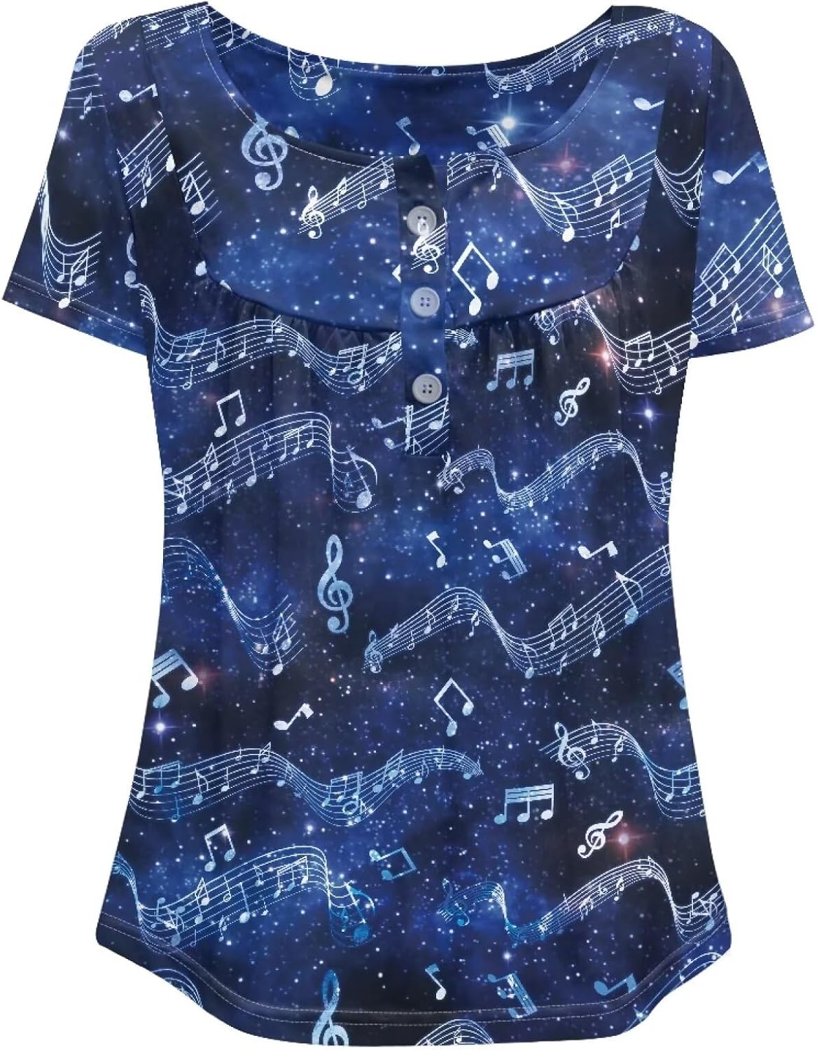 Rose Tunic Tops for Women Blue Rose Short Sleeve Flare T-Shirts Rose Flowers V-Neck Button Up Pleated Top