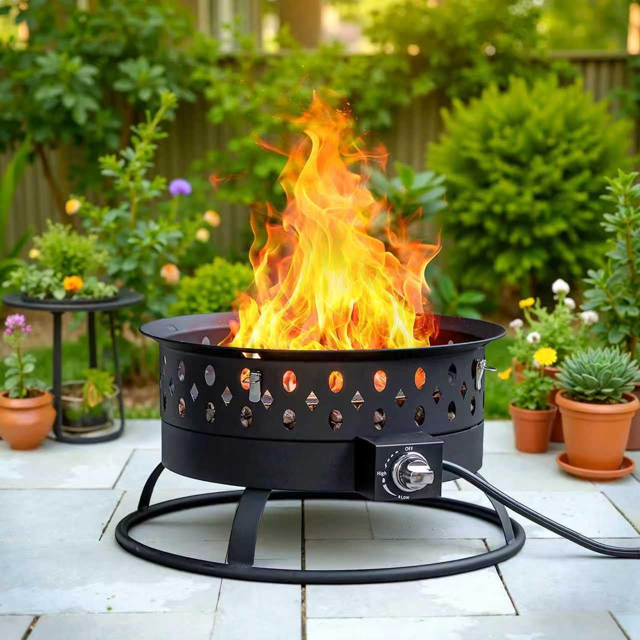 Verdeluxe 22 Inch Portable Propane Fire Pit,Gas Fire Pit for Outside with Lid & Handle, Smokeless Gas Firepit Bowl with Lava Rocks,Outdoor Propane Firepits for Camping,Patio,Yard,Bonfire.(Black)
