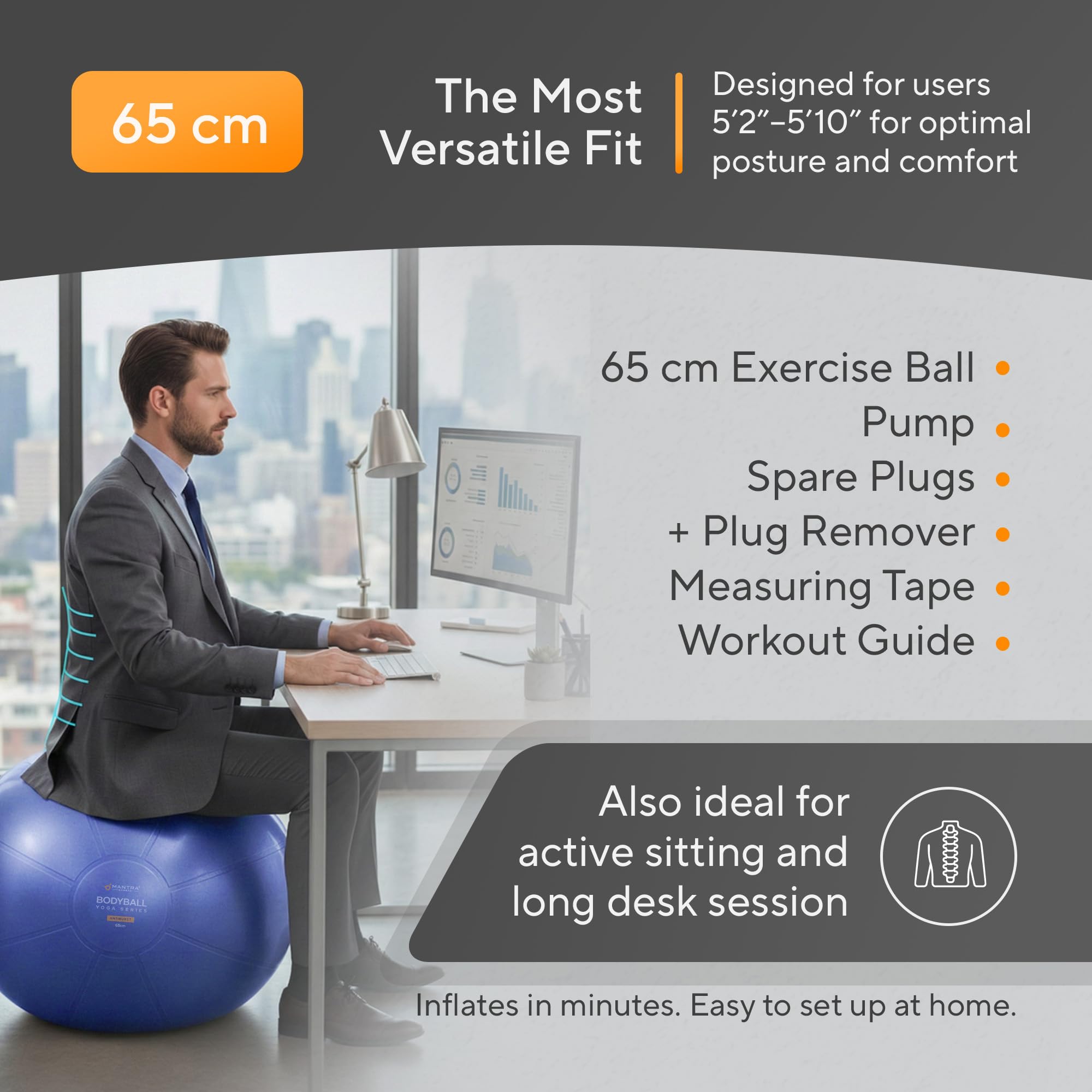 Palla da yoga, pilates, fitness, gravidanza, stabilità, equilibrio, riabilitazione, allenamento, casa, palestra, ufficio, sedia con pompa rapida inclusa