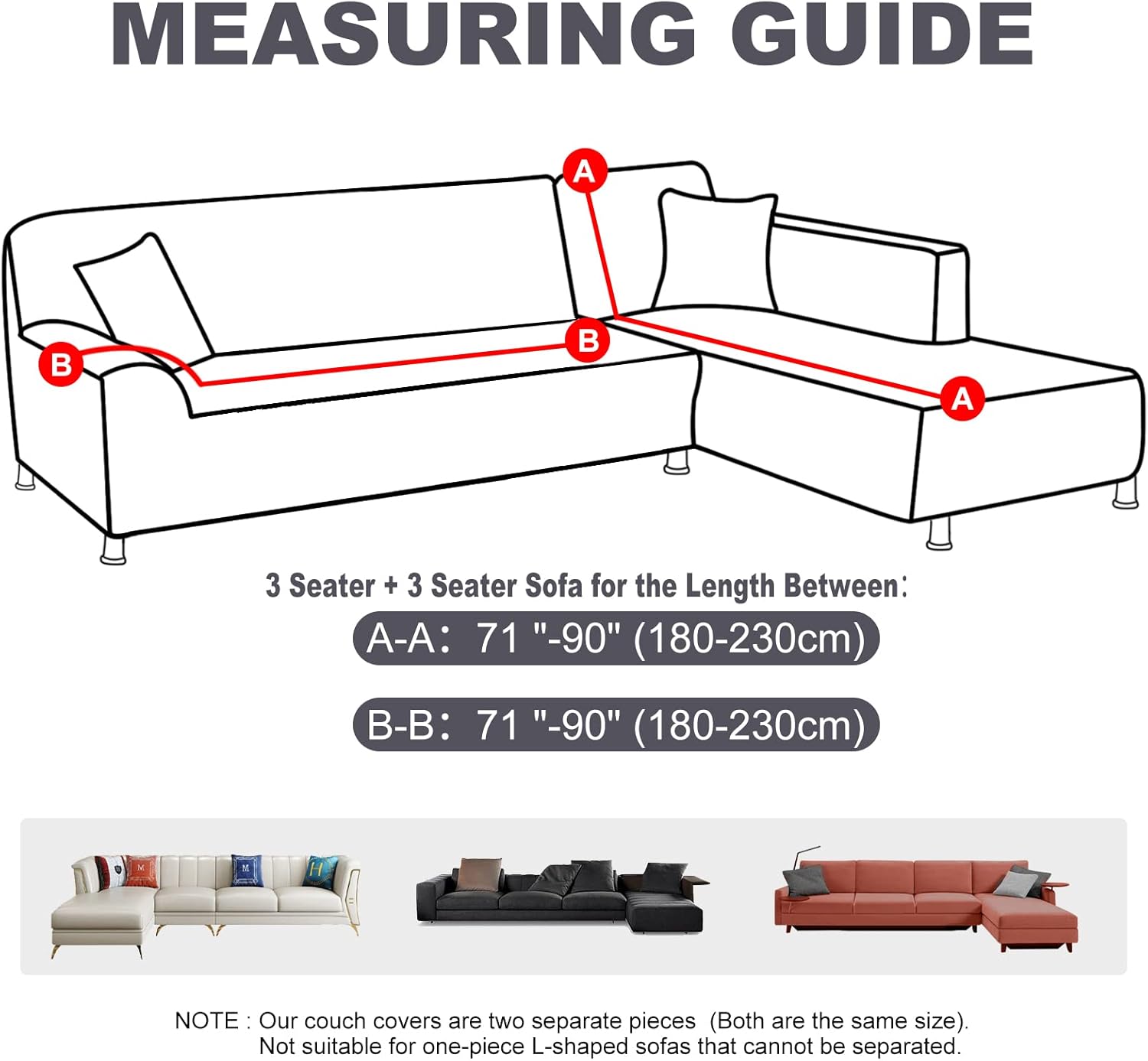Sectional Couch Covers 2-Piece Softness L Shaped Sofa Cover Super Stretch L-Type Couch Slipcover with 2Pcs Pillowcases Sofa Slipcover 3 Seater + 3 Seater Furniture Protector (Dark Grey)