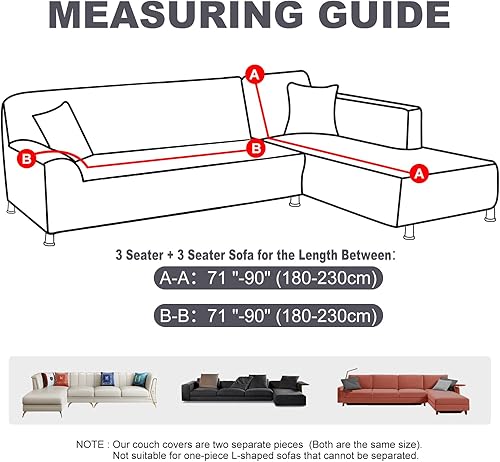Miniatura 5 de Fundas para sofá modular, 2 piezas, suave, en forma de L, súper elástica, tipo L, con 2 fundas de almohada, funda de sofá de 3 plazas + protector de