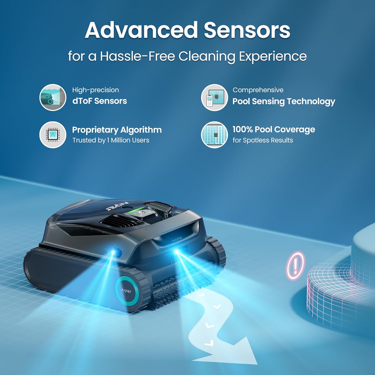 AIPER Scuba X1 Cordless Robotic Pool Cleaner, Upgraded Battery Life and Cross Pattern Smart Navigation, Horizontal Waterline Scrubbing, Ideal for Inground Pools up to 200㎡